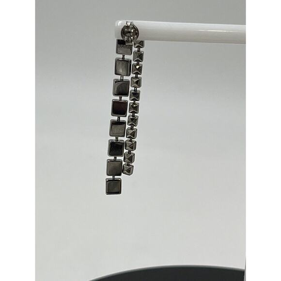 Diesel Designer Signed Stainless Steel Long Square Studded Dangle Earrings - Picture 12 of 15